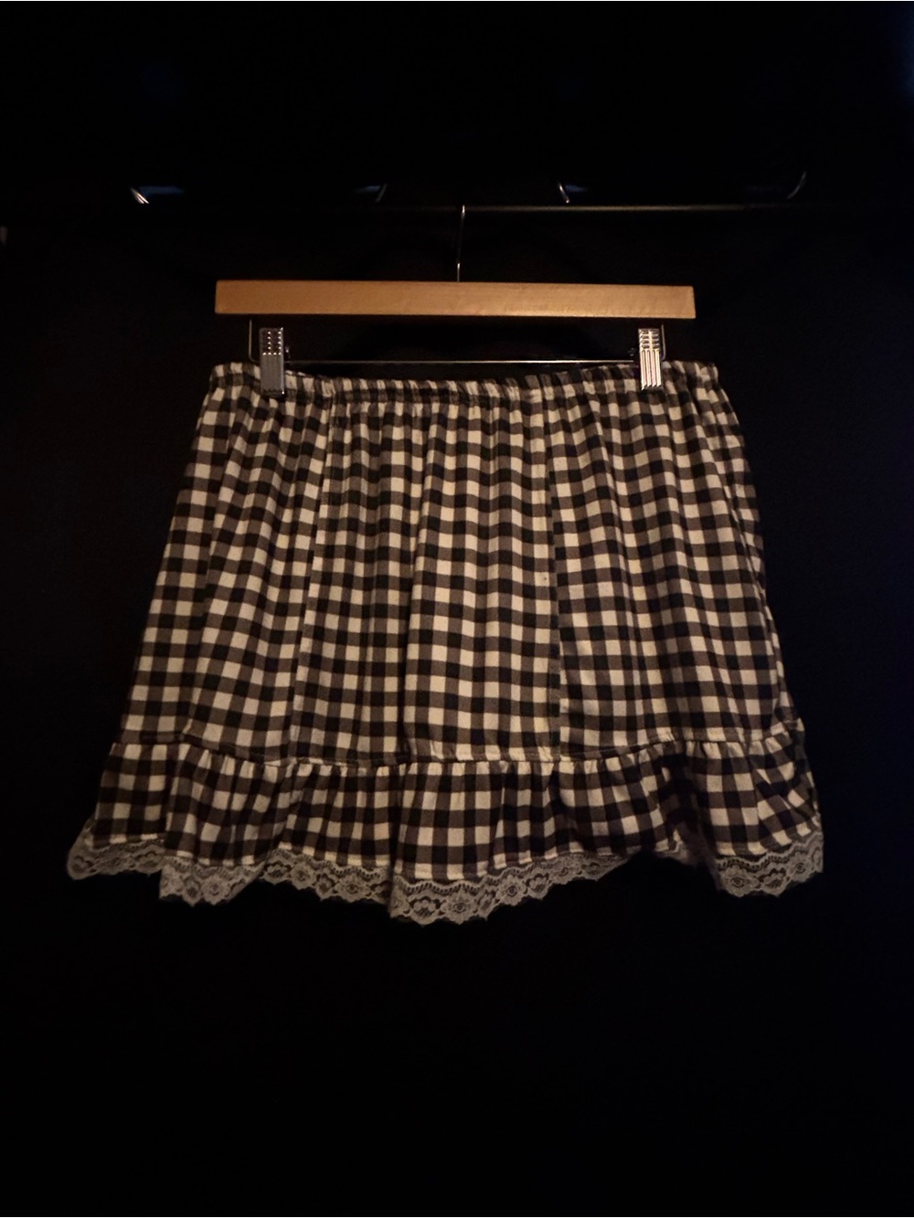 Gingham Ruffle Mini Skort  in Black and White - Women